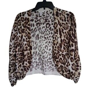 Women's Chico's Long Sleeve Leopard Short Open Cardigan Size 1 (8)